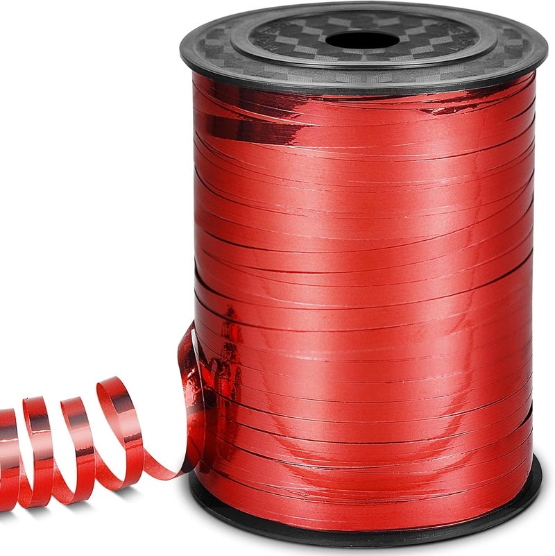 VISPAD Red Curling Ribbon, 500 Yard for Crafts, Shiny Metallic Iridescent Crimped for Gift Wrapping, Balloons String, Florist Flower (1 Roll) - Image 1